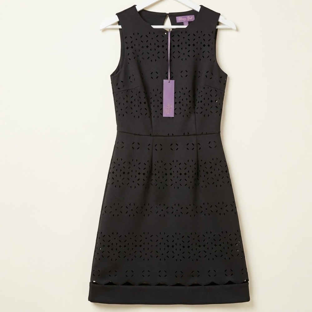 Truly Poppy Black Laser Cut Fit & Flare Dress XS NWT